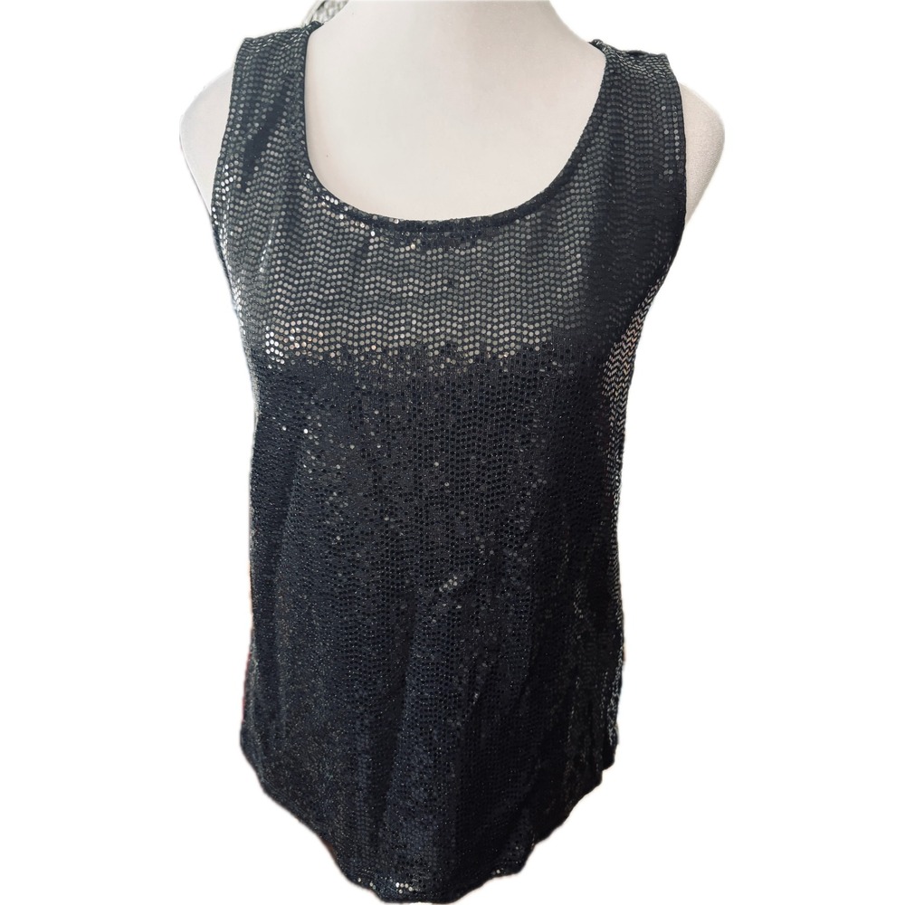 Marina Womens Black Sequin Scoop Neck Sleeveless Tank Top‎ Party Size S
